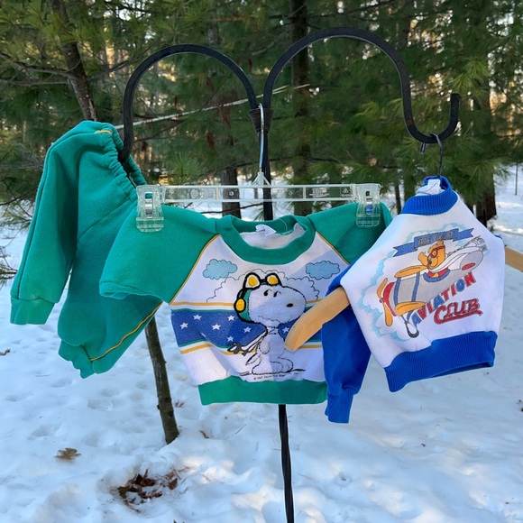 80s Set of 3 Kids Baby Disney Pooh Aviation Pilot Snoopy Sweatshirts - Picture 2 of 15